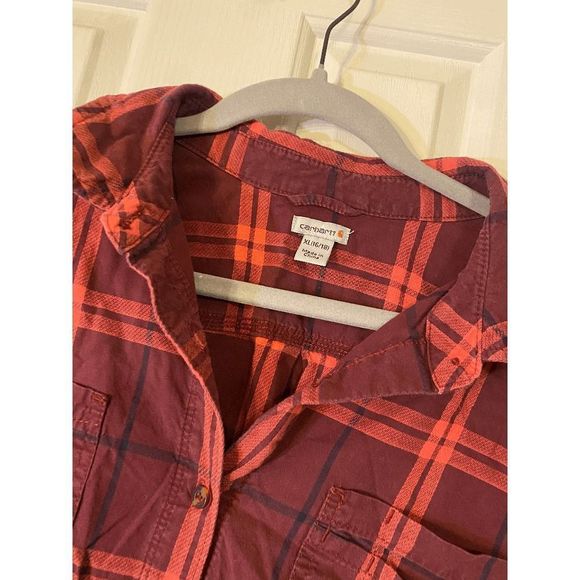 Carhartt Women's Fairview Plaid Shirt Cotton Blouse in Cranberry Red Size XL - Picture 3 of 6